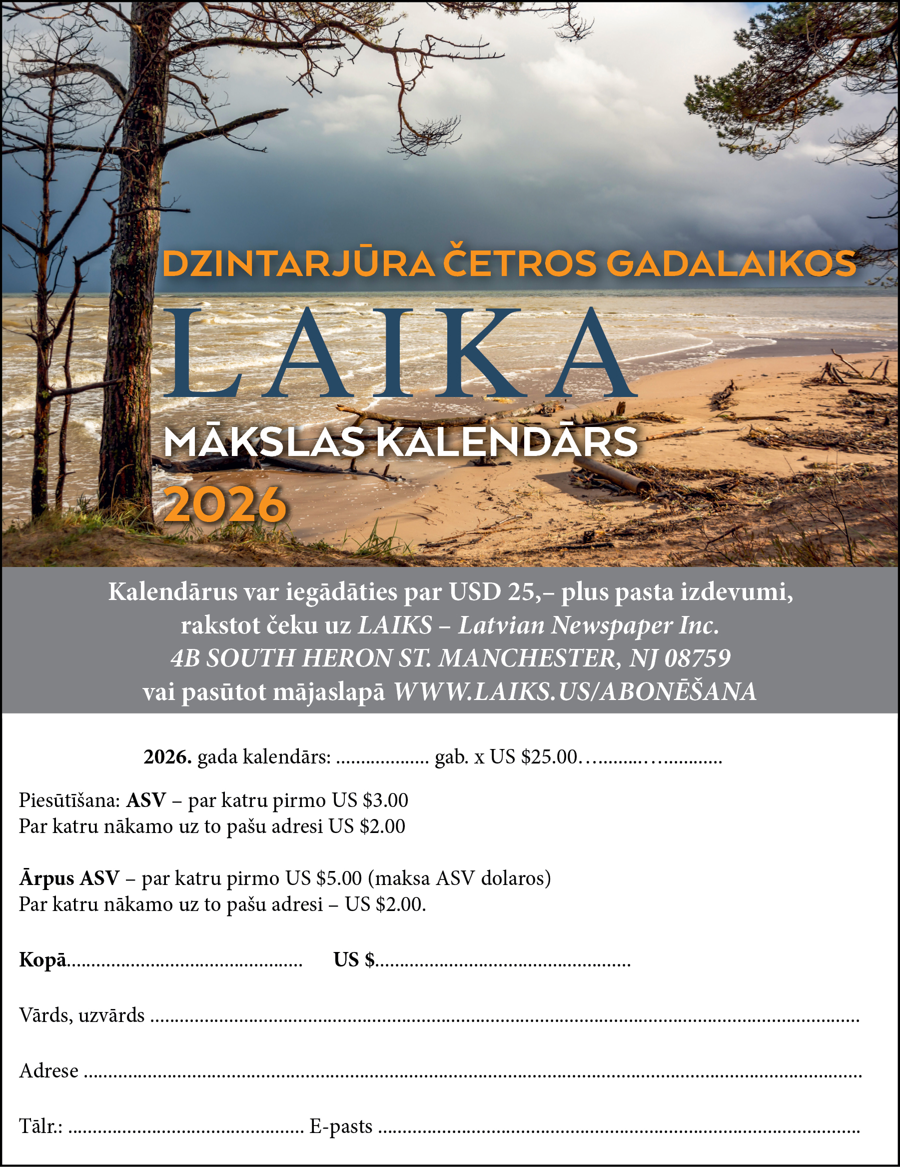 Laika Mkslas kalendrs 2026
